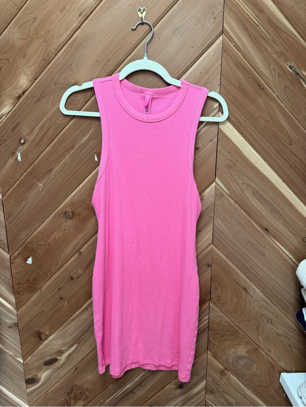 Skims Sleeveless Pink Tank Dress - Women's Ribbed Bodycon Top XL